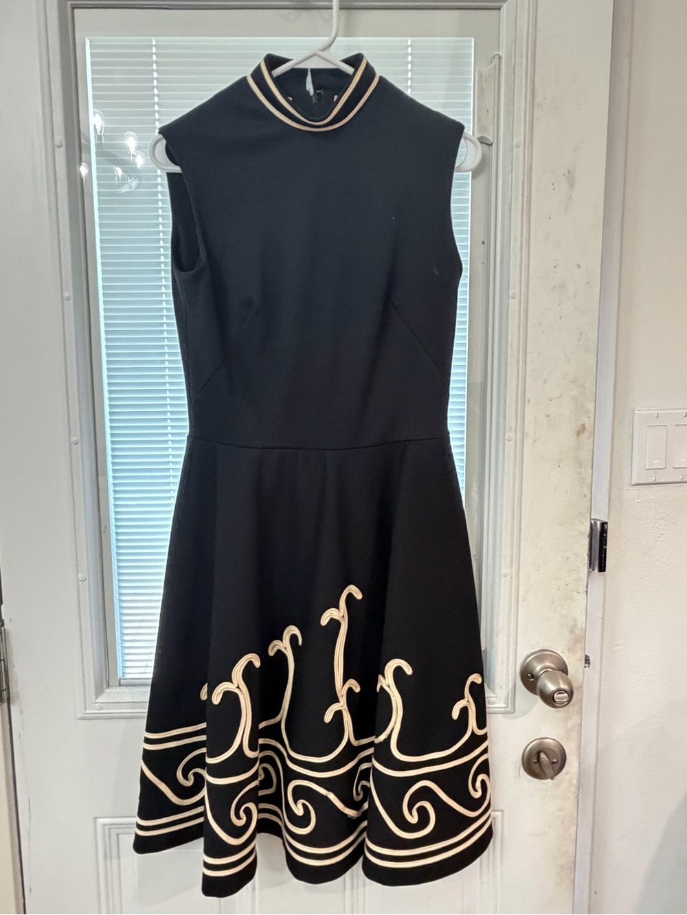 Custom tailored- Black Sleeveless Fit-and-Flare Dress with Cream Trim